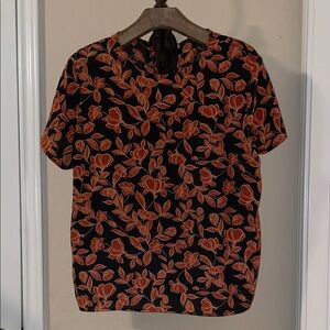 Banana Republic Black and Orange Floral Blouse